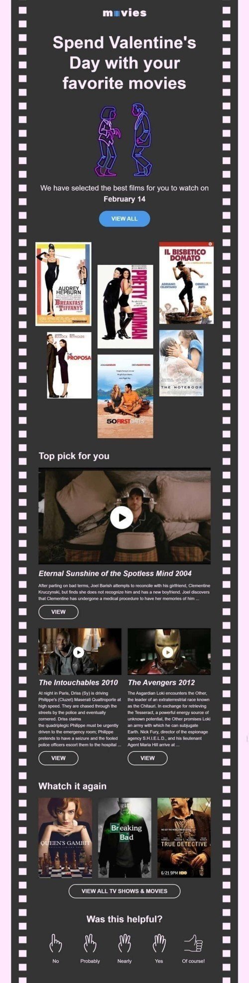 Plantilla de correo electrónico «Películas románticas» de Día de San Valentín para la industria de Películas Vista de escritorio