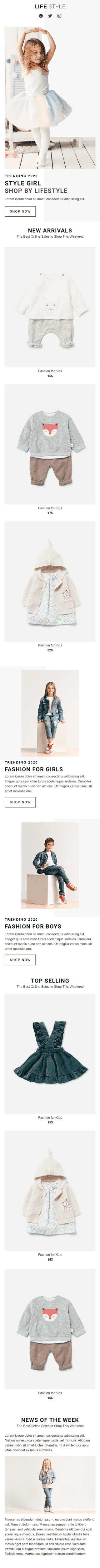 Modelo de E-mail de «Crianças elegantes» de Promoção para a indústria de Artigos para crianças Visualização de dispositivo móvel