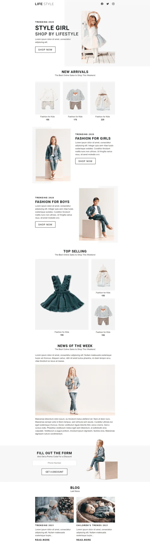 Promo Email Template «Stylish Kids» for Kids Goods industry
