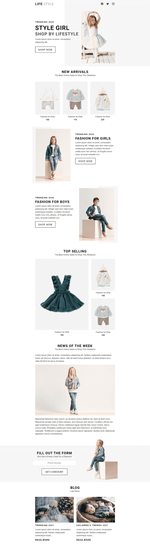 Промо шаблон листа «Стильні Діти» для індустрії «Діти» мобільний вигляд