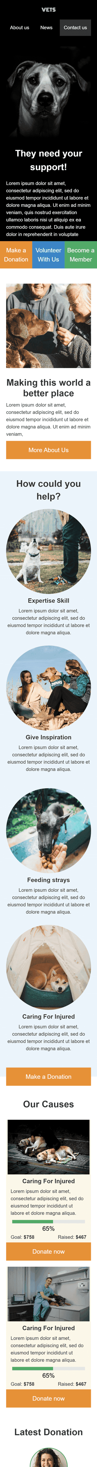 Werbung E-Mail-Vorlage «Tierärzte» für Gemeinnützig & Wohltätigkeit-Branche Ansicht auf Mobilgeräten