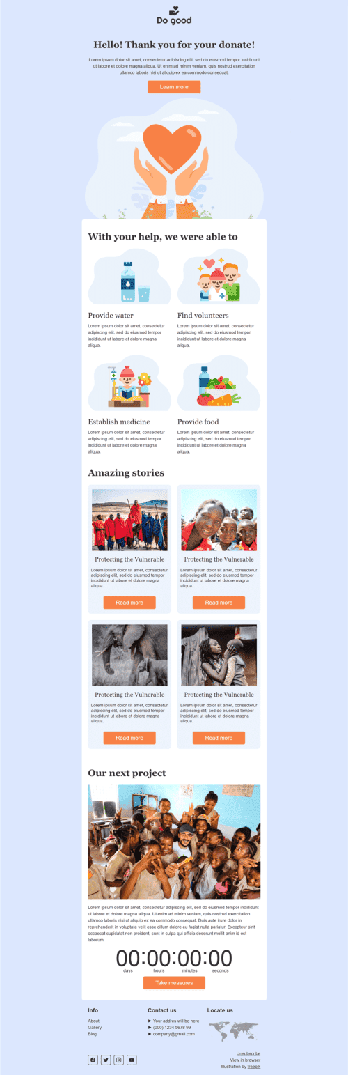 Modèle de courrier électronique Promo «Faire du bien» pour le secteur Association à but non lucratif et caritative Affichage ordinateur