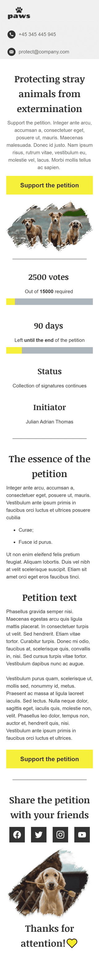Modèle de courrier électronique Promo «Protéger les animaux errants» pour le secteur Association à but non lucratif et caritative Affichage mobile