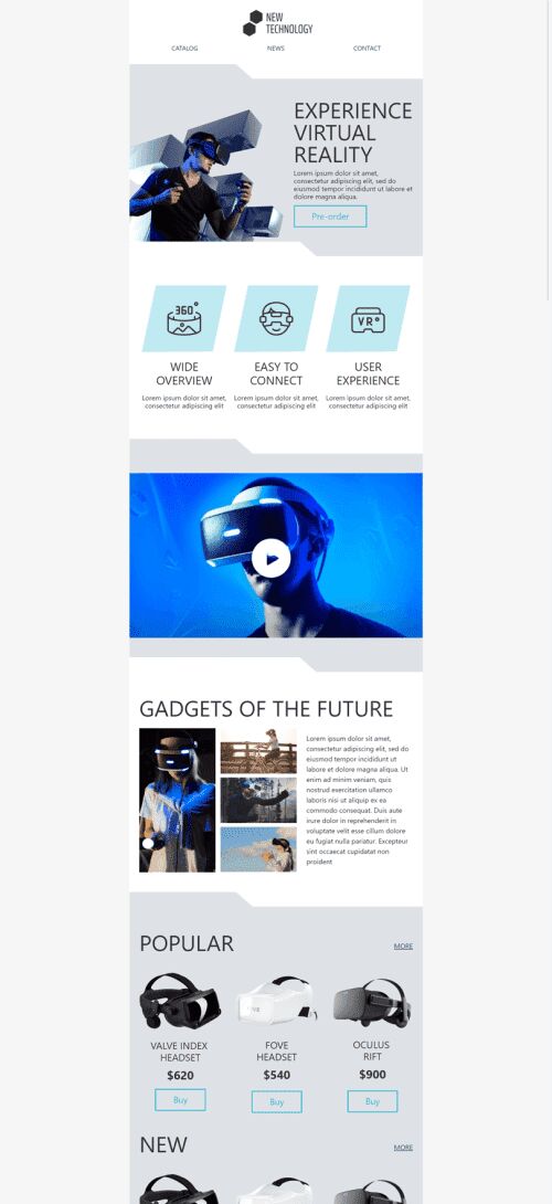 Modelo de E-mail de «Realidade virtual» de Promoção para a indústria de Software e Tecnologia Visualização de dispositivo móvel
