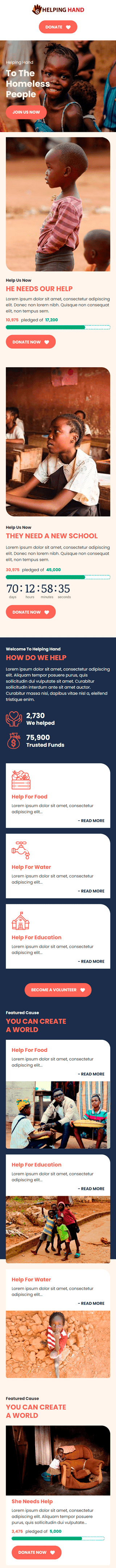 Werbung E-Mail-Vorlage «Helfende Hand» für Gemeinnützig & Wohltätigkeit-Branche Ansicht auf Mobilgeräten