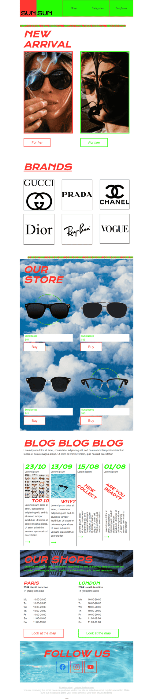 Modèle de courrier électronique Promo «Soleil Soleil» pour le secteur Mode Affichage mobile