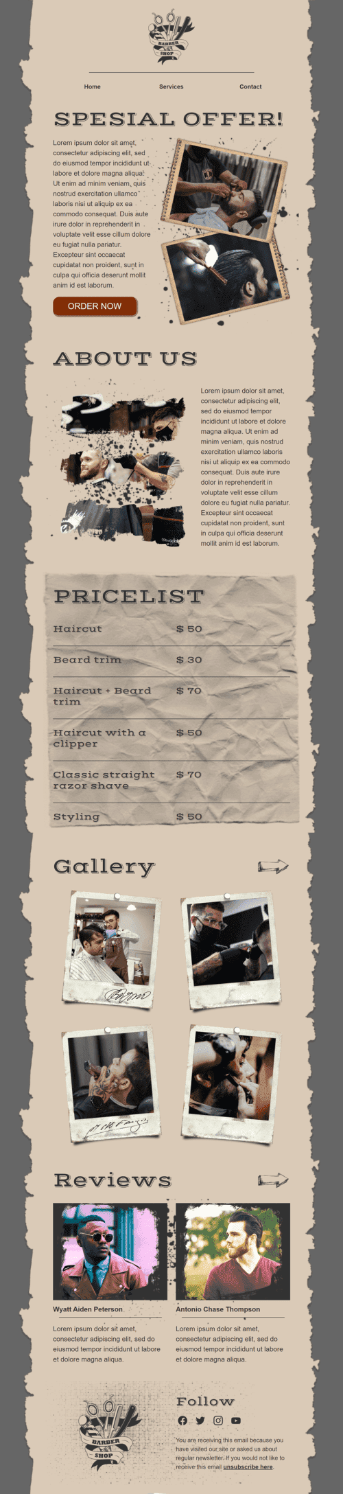 Промо шаблон письма «Парикмахерская» для индустрии «Косметика» дектопный вид