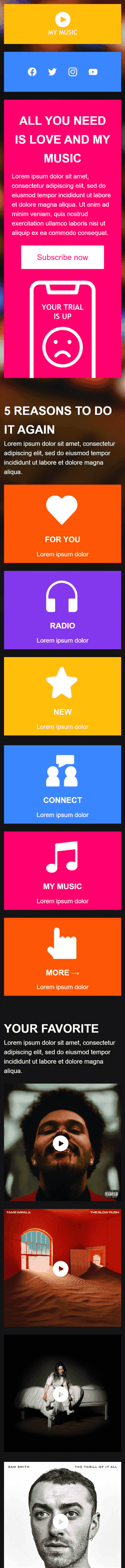 Benachrichtigungen E-Mail-Vorlage «Ende des Abonnements» für Musik-Branche Ansicht auf Mobilgeräten