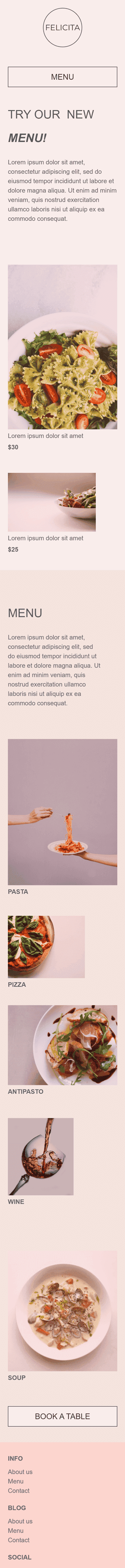 Plantilla de correo electrónico «Nuevo menu» de Promoción para la industria de Restaurantes Vista de móvil