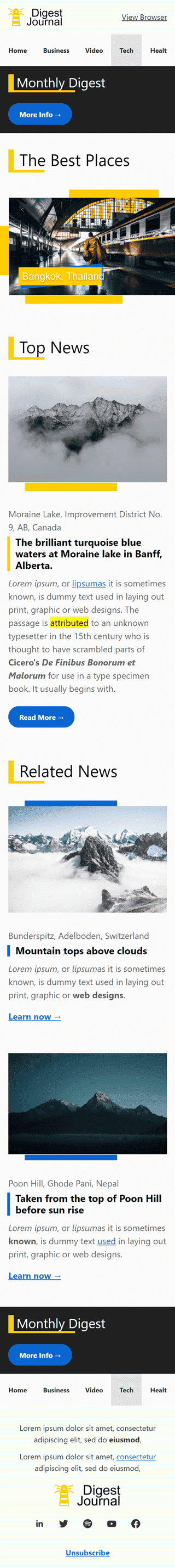 Шаблон письма к празднику Дайджест рассылка «Смарт-Digest» для индустрии «Публикации и Блог» мобильный вид