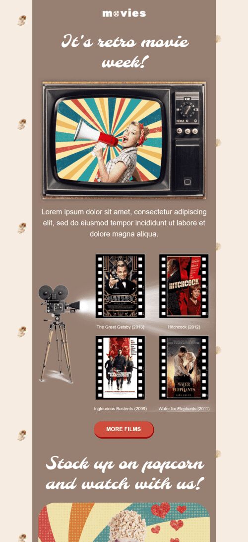 Modèle de courrier électronique Promo «Semaine des films rétro» pour le secteur Films Affichage mobile