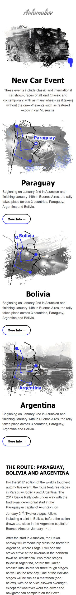 Modèle de courrier électronique Événements «Nouveau rallye» pour le secteur Auto & Moto Affichage mobile