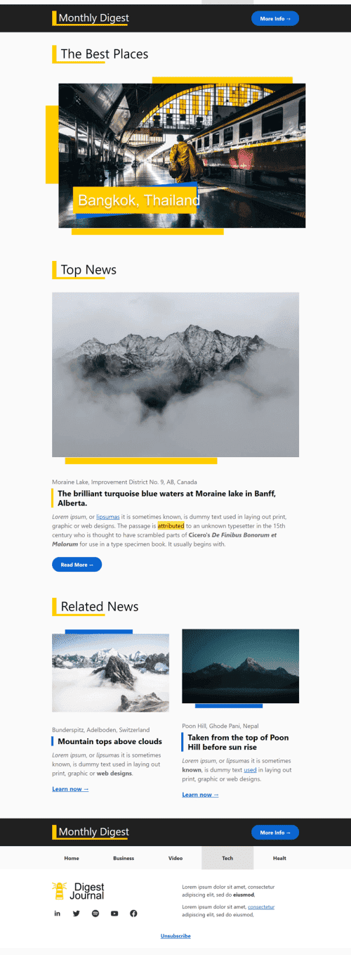 Шаблон письма к празднику Дайджест рассылка «Смарт-Digest» для индустрии «Публикации и Блог» дектопный вид
