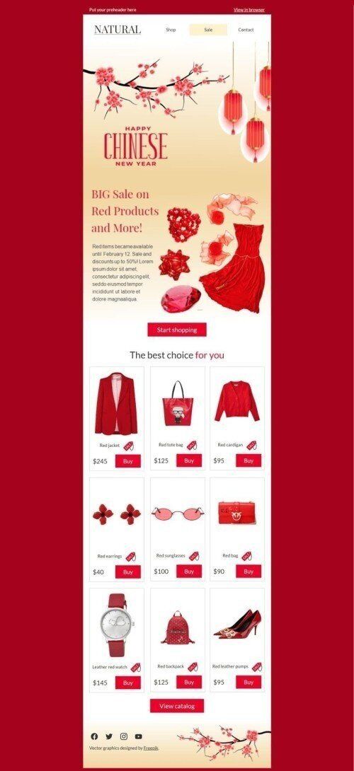 Plantilla de correo electrónico «Venta en rojo» de Año Nuevo Chino para la industria de Moda Vista de móvil