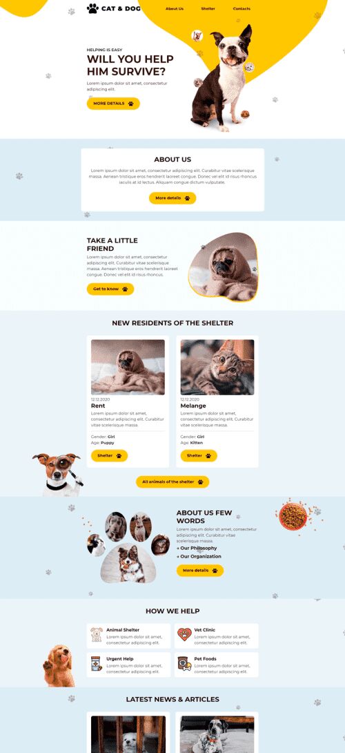 Modello Email Promo «Cani e gatti» per il settore industriale di No profit e beneficenza Visualizzazione mobile