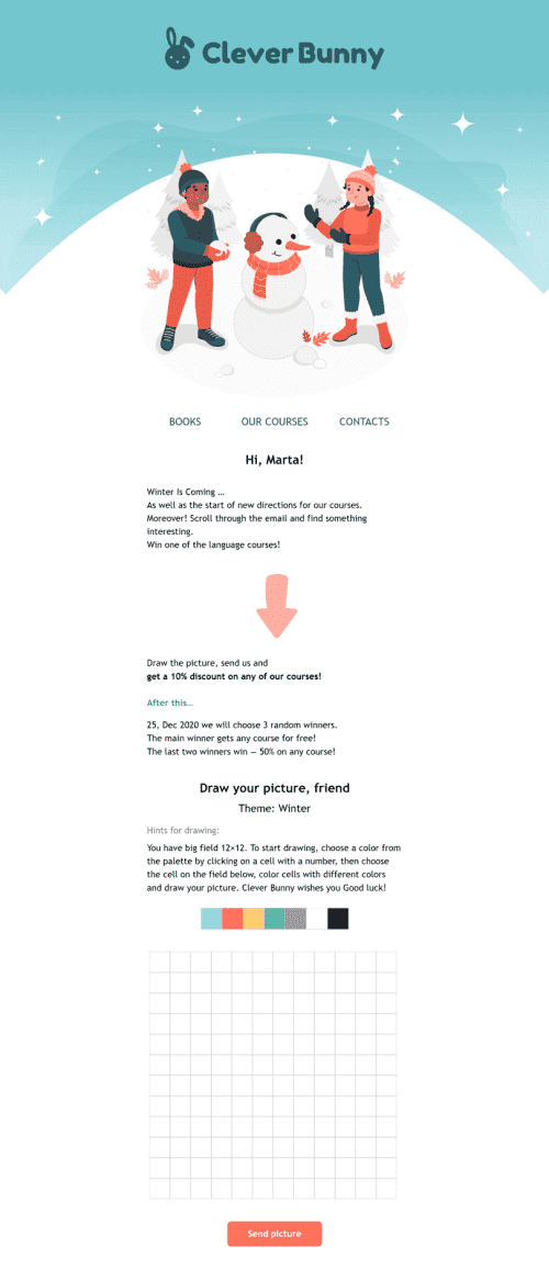 Promo Email Template «Clever Bunny » for Books & Presents & Stationery industrydesktop view