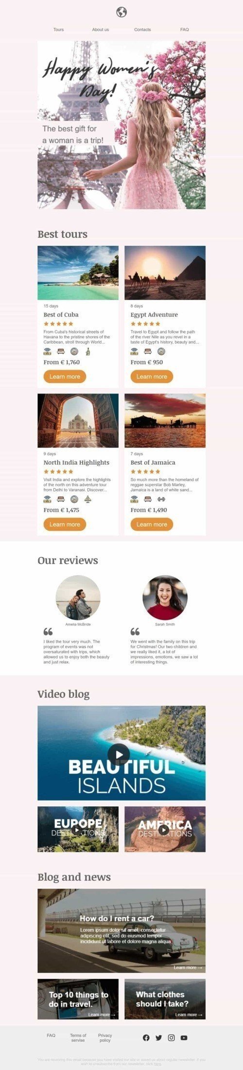Women's Day Email Template "Best gift" for Travel industrydesktop view