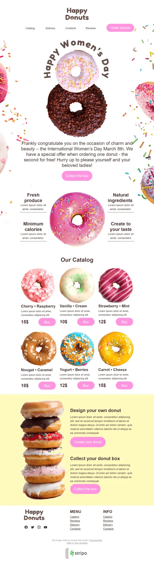 Women's Day Email Template «Happy donuts» for Food industry