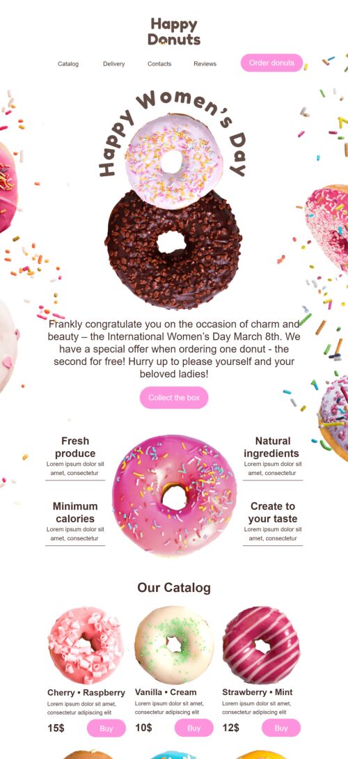 Plantilla de correo electrónico «Rosquillas felices» de Día de la Mujer para la industria de Gastronomía Vista de móvil