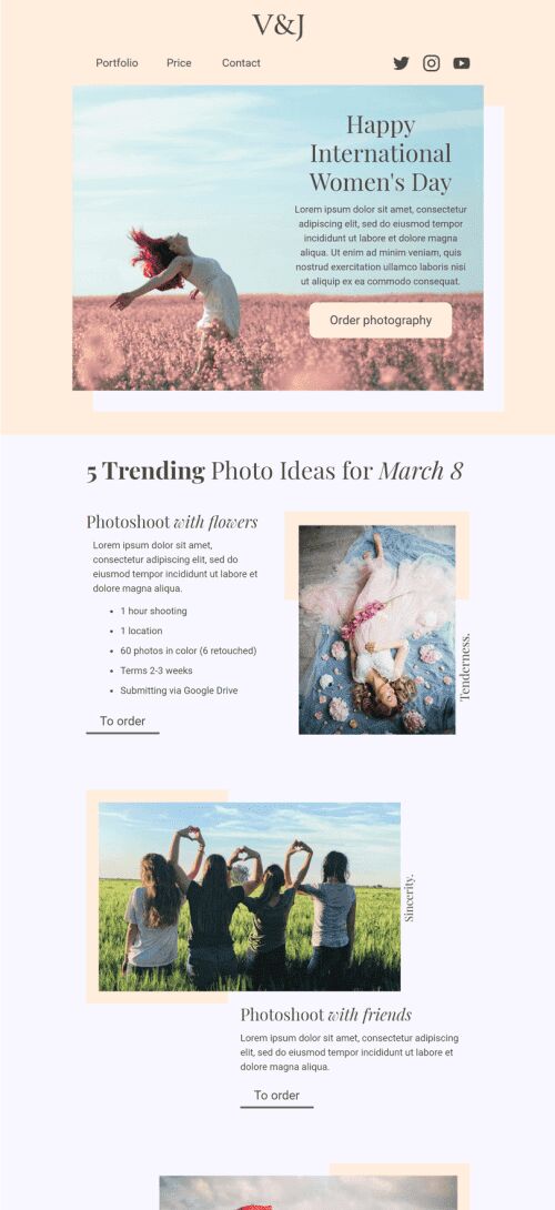 Plantilla de correo electrónico «Idea de foto de tendencia» de Día de la Mujer para la industria de Fotografía Vista de móvil