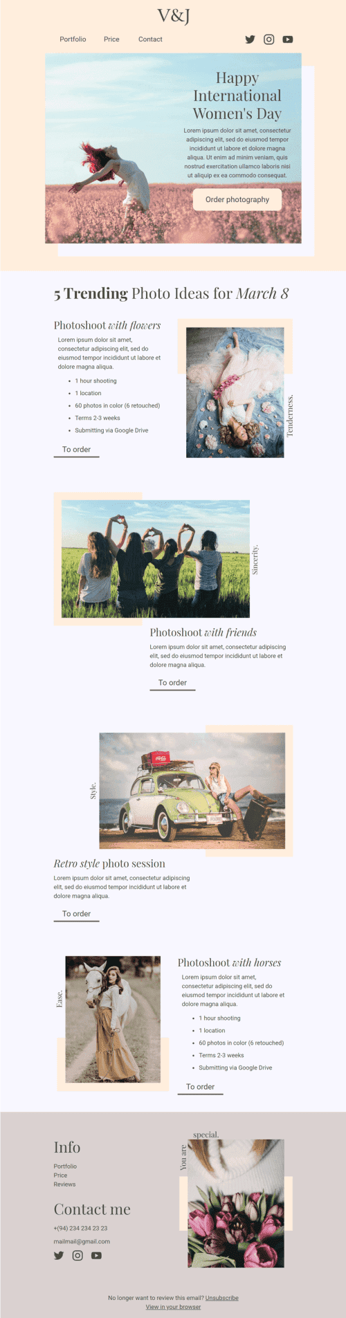 Women's Day Email Template «Trending photo idea» for Photographer industrydesktop view