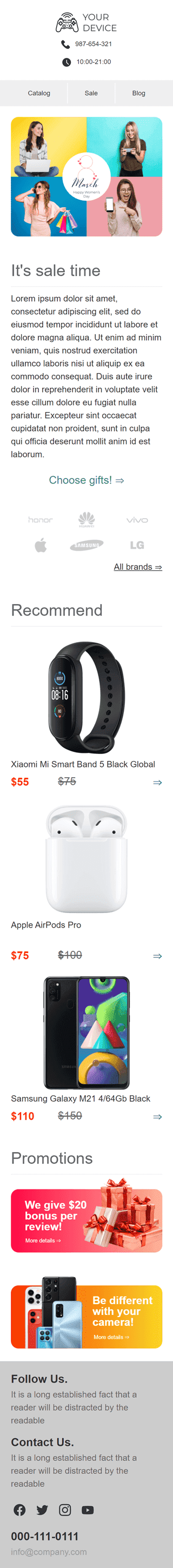 Modello Email Festa della donna «Il tuo dispositivo» per il settore industriale di Gadget Visualizzazione mobile