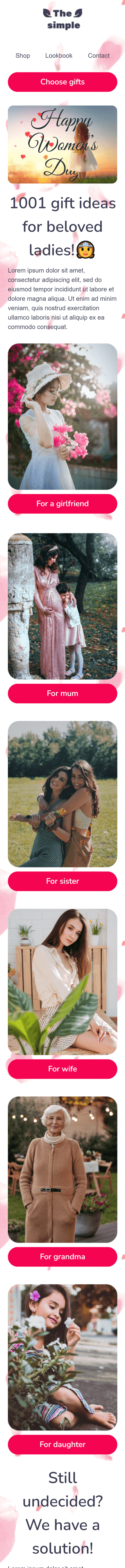 Modello Email Festa della donna «1001 idee regalo per amate signore» per il settore industriale di Moda Visualizzazione mobile