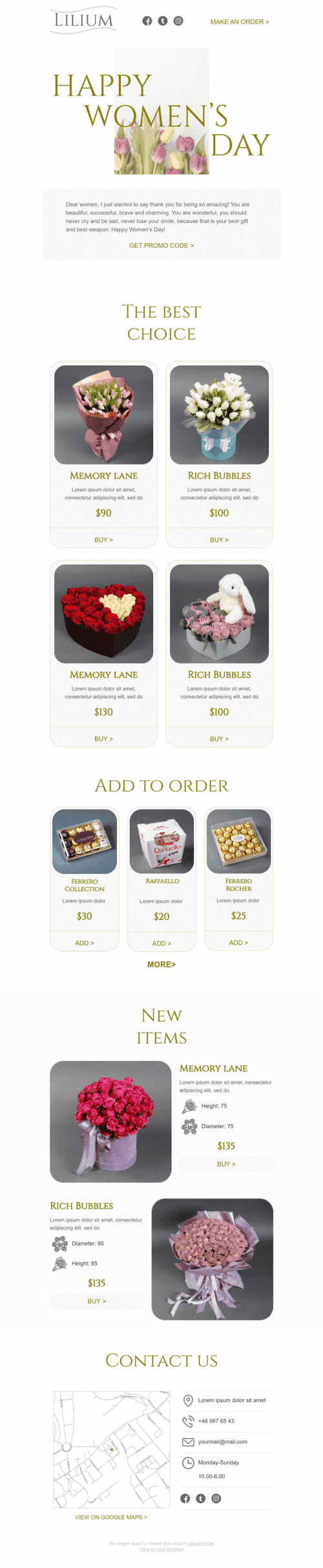 Plantilla de correo electrónico «Lilium» de Día de la Mujer para la industria de Regalos y flores Vista de móvil