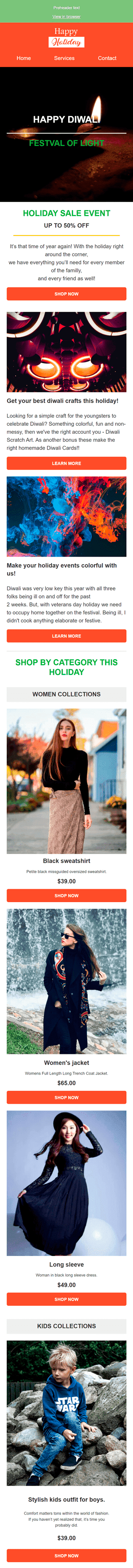 Diwali Email Template «Holiday Sale » for Fashion industry mobile view