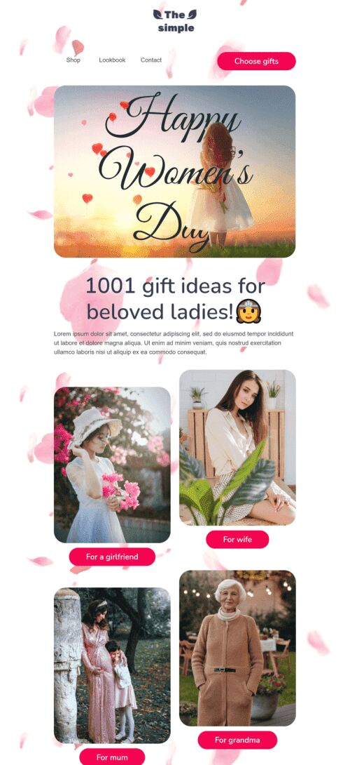 Plantilla de correo electrónico «1001 ideas de regalos para amadas damas» de Día de la Mujer para la industria de Moda Vista de móvil
