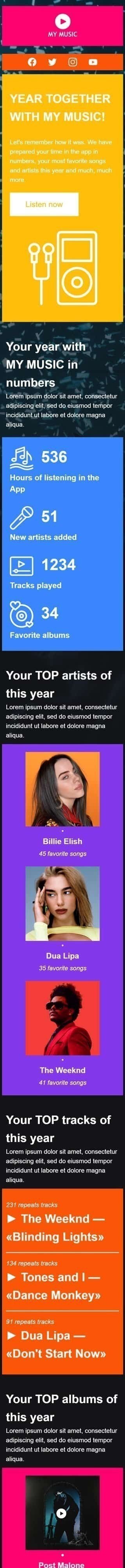 Event Reminder Email Template «Year together» for Music industry mobile view