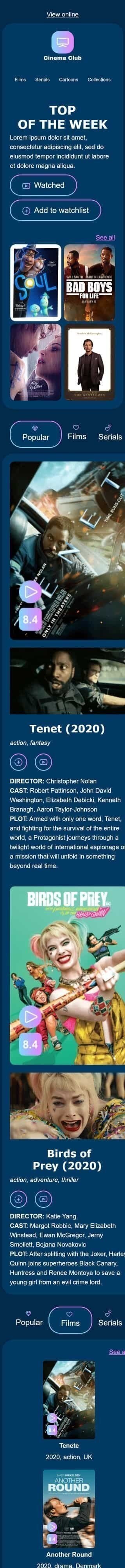 Promo Email Template "Top of the week" for Movies  industry mobile view