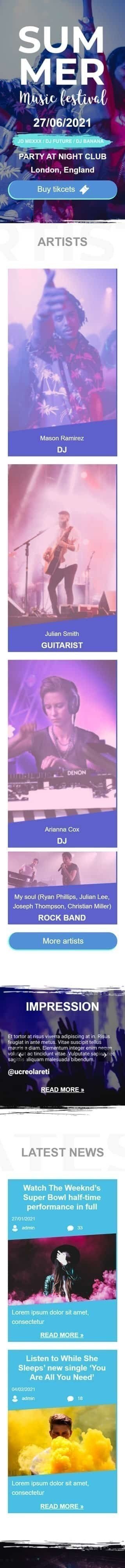 Werbung E-Mail-Vorlage «Musikfestival» für Musik-Branche Ansicht auf Mobilgeräten