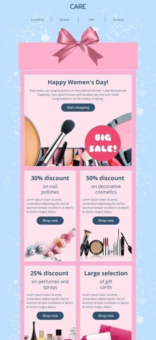 Plantilla de correo electrónico «Caja de regalo» de Día de la Mujer para la industria de Belleza y cuidado personal Vista de móvil