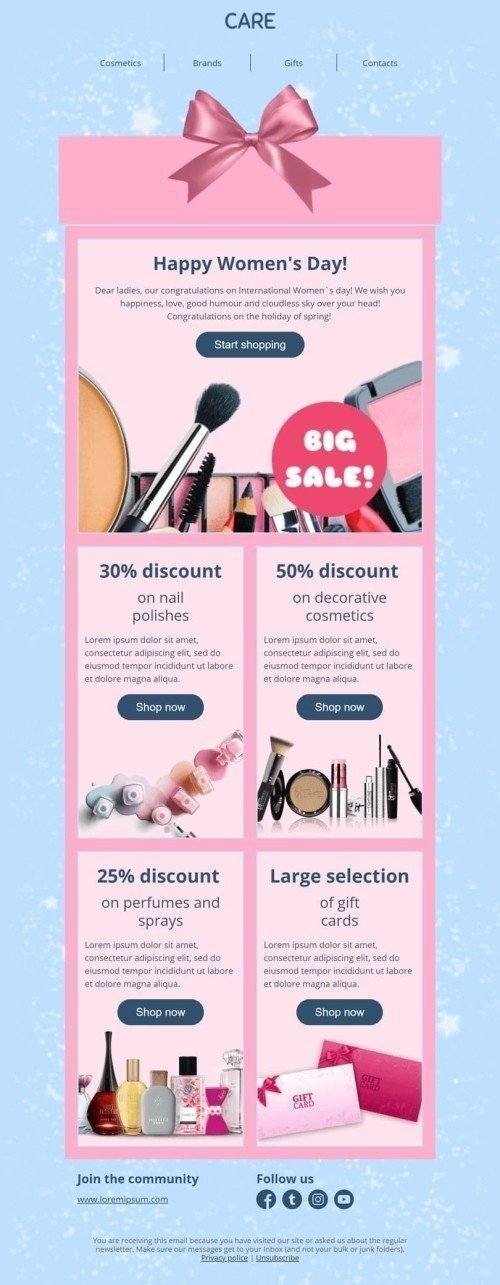 Plantilla de correo electrónico «Caja de regalo» de Día de la Mujer para la industria de Belleza y cuidado personal Vista de móvil