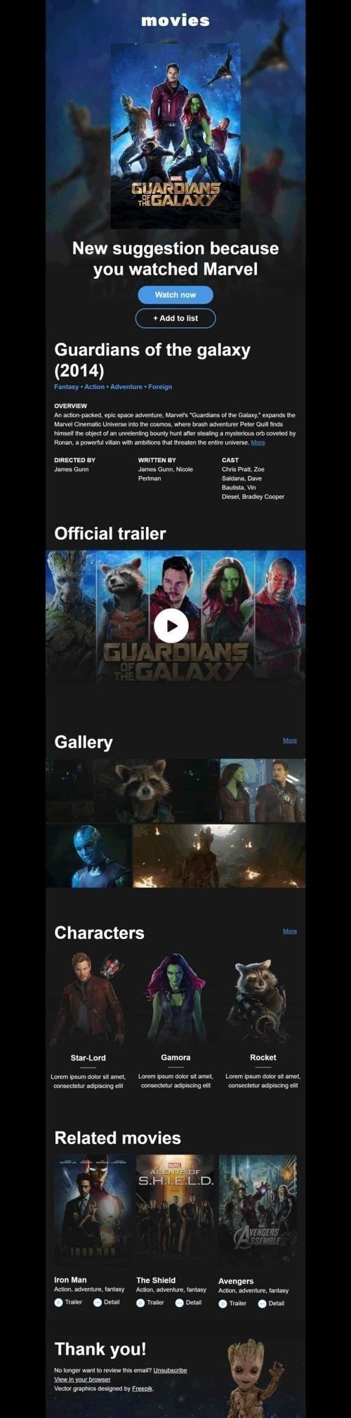 Промо шаблон листа «Нова пропозиція» для індустрії «Фільми » десктопний вигляд