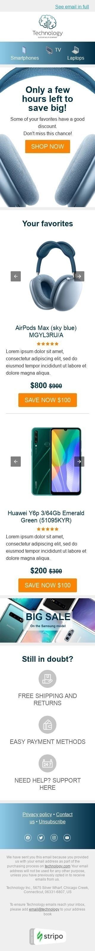 Retargeting Email Template «Sale on favorites» for Gadgets industry mobile view