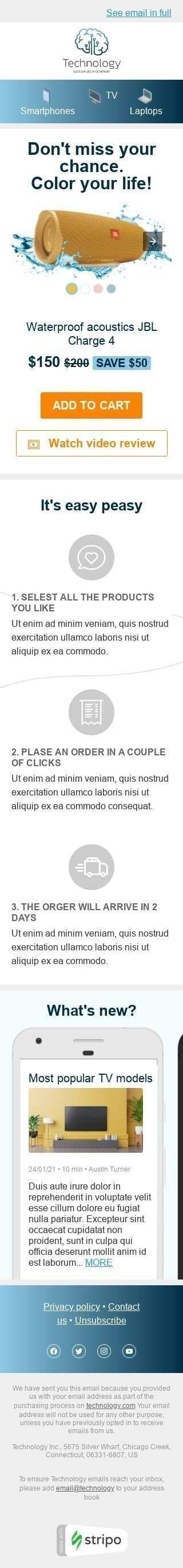 Plantilla de correo electrónico «Gran descuento» de Retargeting para la industria de Gadget Vista de móvil