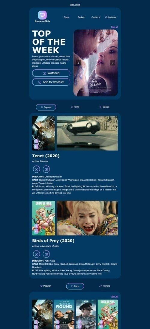 Promo Email Template "Top of the week" for Movies  industry mobile view