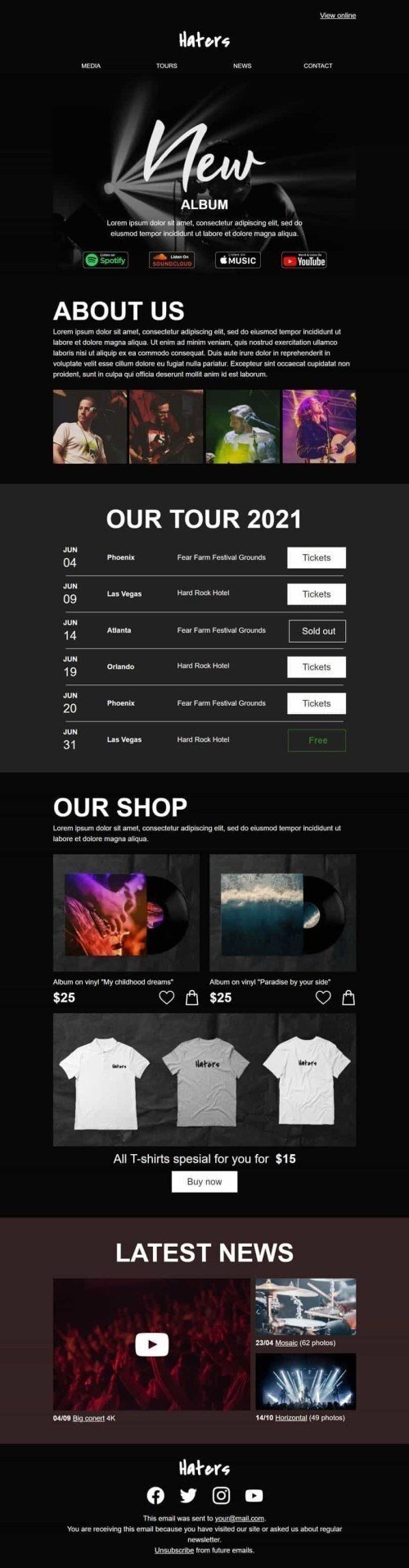 Promo Email Template "New album" for Music industrydesktop view