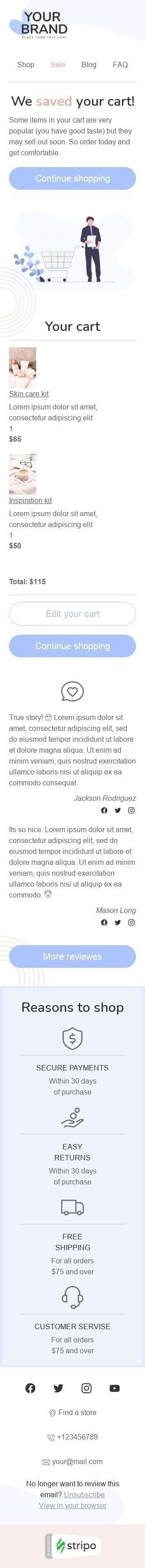 Retargeting Email Template «Saved cart» for Fashion industry mobile view