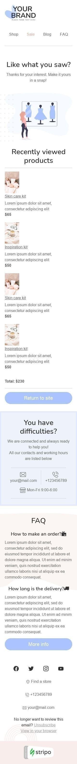 Шаблон листа «Нещодавно переглянуті» тематики Ретаргетинг для індустрії «Мода» мобільний вигляд