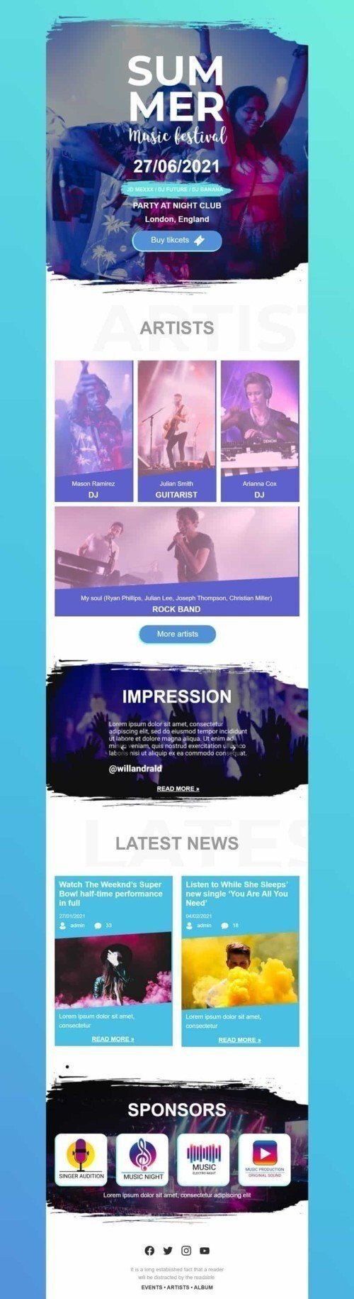 Werbung E-Mail-Vorlage «Musikfestival» für Musik-Branchedesktop view