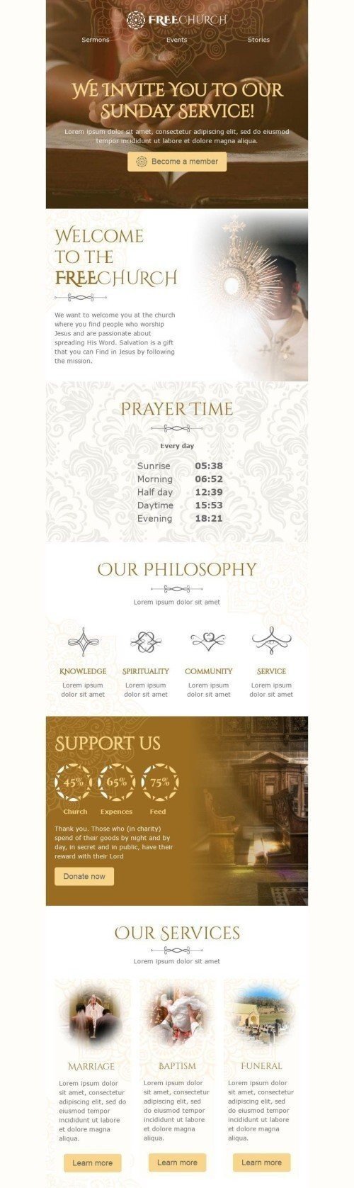 Modelo de E-mail de «Serviço de domingo» de Promoção para a indústria de Igreja Visualização de dispositivo móvel