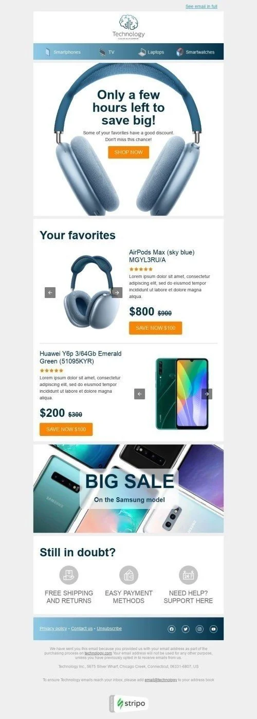 Retargeting Email Template «Sale on favorites» for Gadgets industry