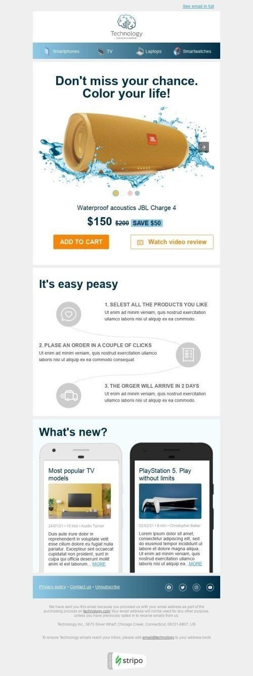 Plantilla de correo electrónico «Gran descuento» de Retargeting para la industria de Gadget Vista de escritorio