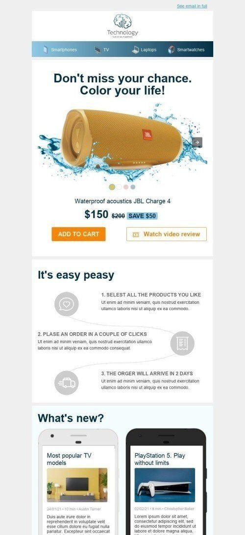 Plantilla de correo electrónico «Gran descuento» de Retargeting para la industria de Gadget Vista de móvil