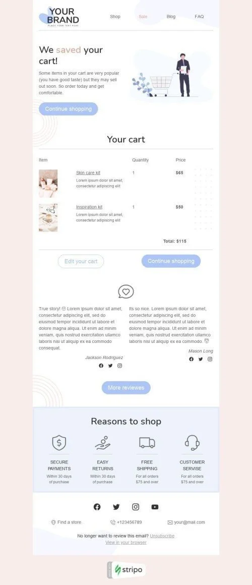 Retargeting Email Template «Saved cart» for Fashion industry