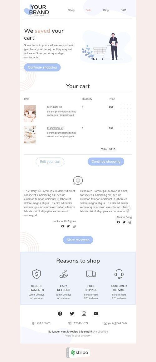 Retargeting Email Template «Saved cart» for Fashion industry desktop view