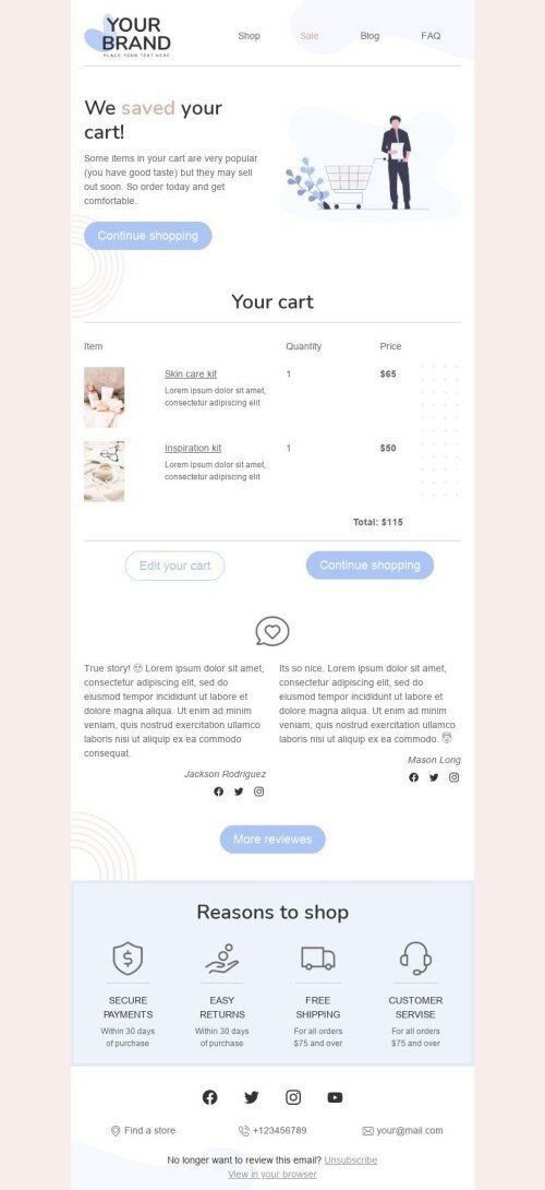 Modèle de courrier électronique Reciblage «Panier enregistré» pour le secteur Mode Affichage mobile